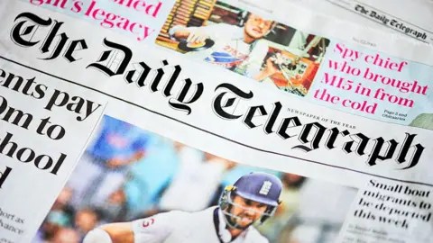 Getty Images A close up photo of the front page of the Daily Telegraph