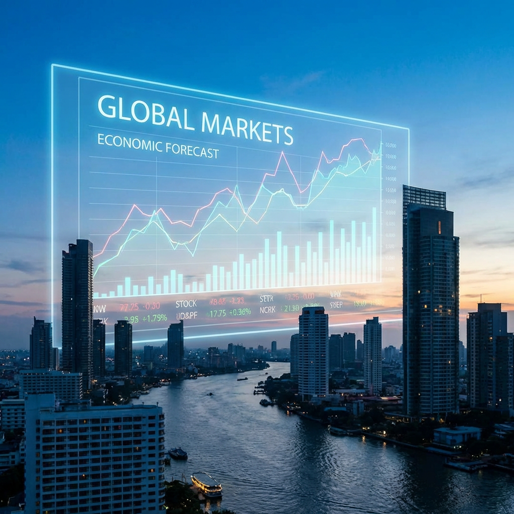 Business economy concept with charts and city skyline